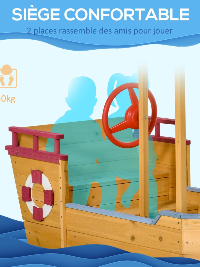 Bac à sable bateau de pirate en bois avec voile d'ombrage Orange - Kiabi