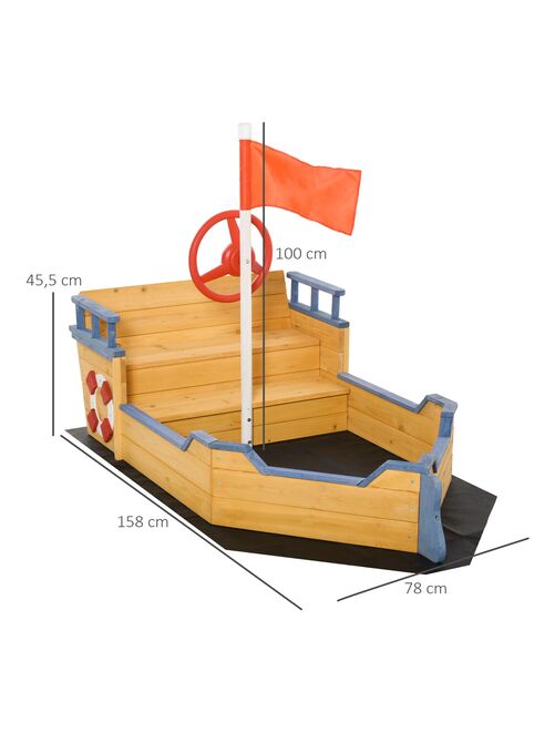 Bac à sable bateau de pirate multi-équipé bois sapin pré-huilé - Kiabi