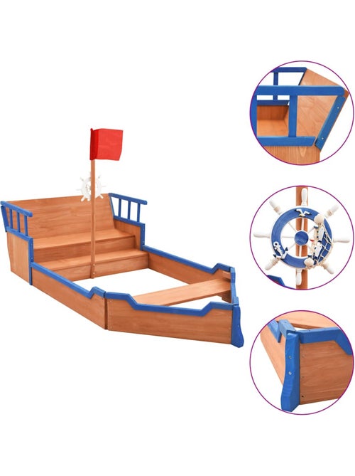 Bac à sable bateau pirate en bois de sapin avec mât et volant vidaxl - Kiabi