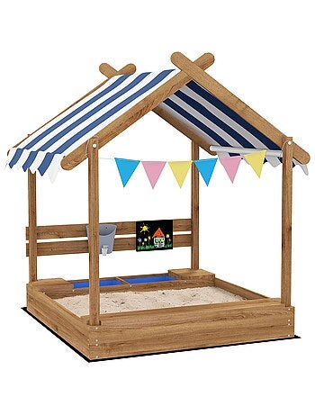 Bac à sable bois forme de maison auvent