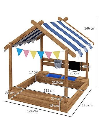 Bac à sable bois forme de maison auvent