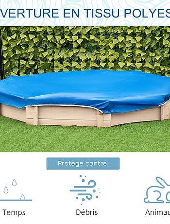 Bac à sable bois octogonal avec bâches