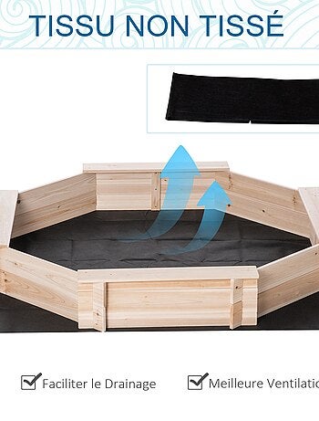 Bac à sable bois octogonal avec bâches