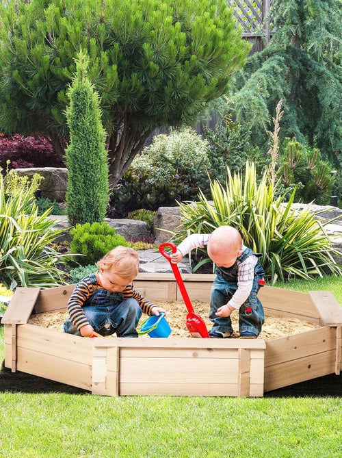 Bac à sable bois octogonal avec bâches sapin - Kiabi