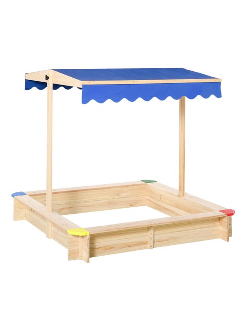 Bac à sable carré en bois - hauteur et inclinaison toit réglables - bois pin - Kiabi