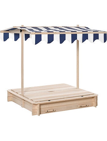 Bac à sable carré en bois pour enfant bancs couvercle auvent réglable
