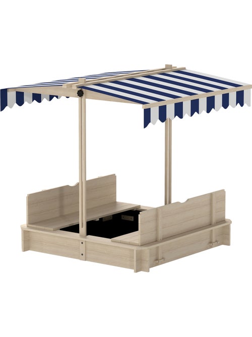 Bac à sable carré en bois pour enfant bancs couvercle auvent réglable - Kiabi
