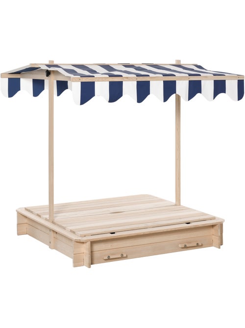 Bac à sable carré en bois pour enfant bancs couvercle auvent réglable - Kiabi