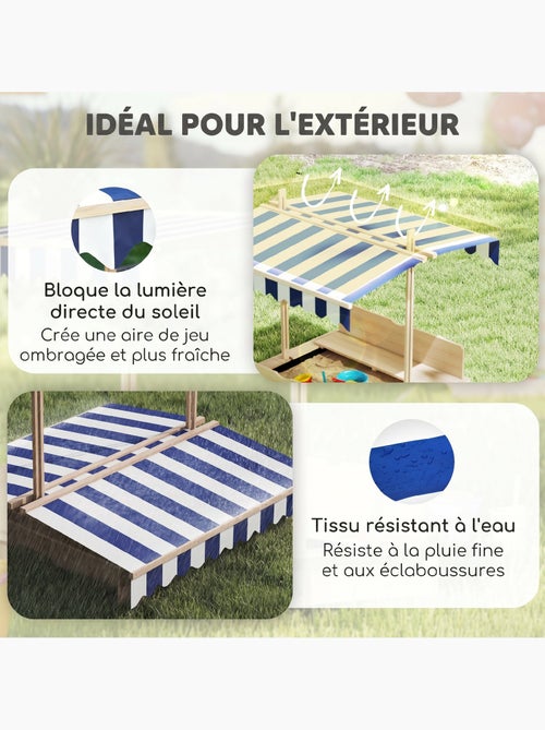 Bac à sable carré en bois pour enfant bancs couvercle auvent réglable - Kiabi