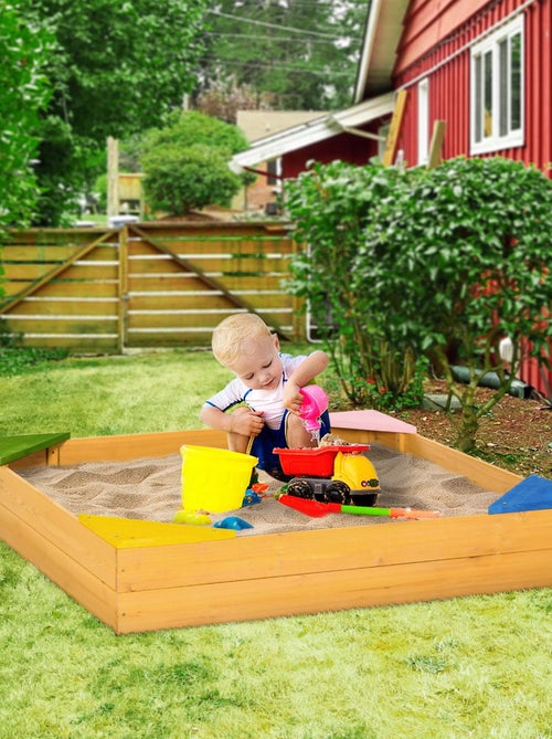 Bac à sable carré en bois pour enfants 109 x 109 x 19,8 cm bois naturel - Kiabi