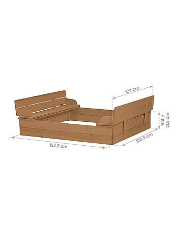 Bac à sable couvrant en bois massif avec 2 bancs Outdoor+ ROBA