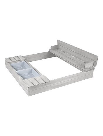 Bac à sable couvrant en bois massif avec banc et 2 bassins Outdoor+ ROBA