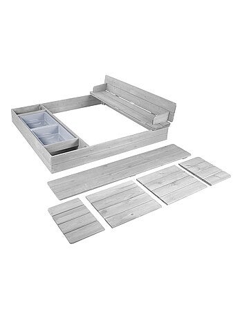 Bac à sable couvrant en bois massif avec banc et 2 bassins Outdoor+ ROBA