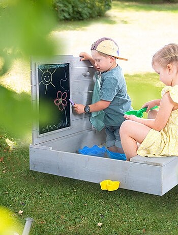 Bac à sable couvrant en bois massif avec tableau noir 'Outdoor+' ROBA