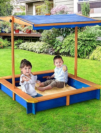 Bac à sable de jardin été extérieur en bois avec toit rotatif