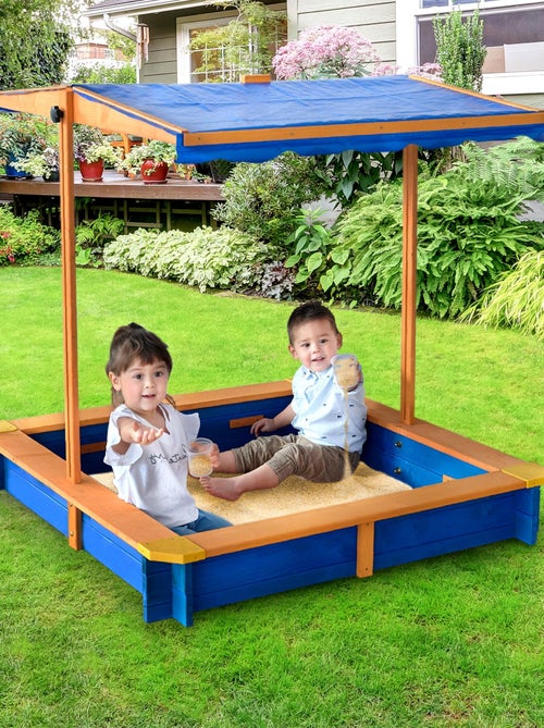 Bac à sable de jardin été extérieur en bois avec toit rotatif - Kiabi