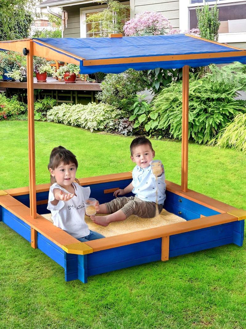 Bac à sable de jardin été extérieur en bois avec toit rotatif Bleu - Kiabi