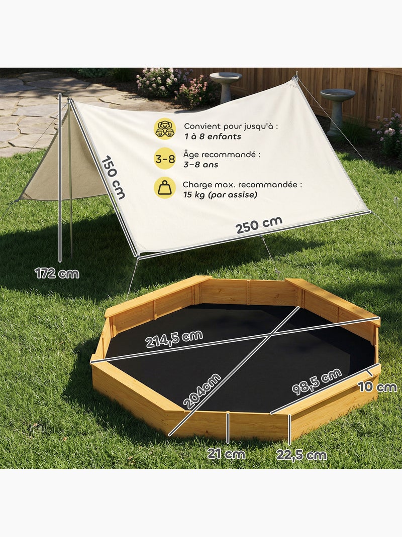 Bac à sable en bois avec auvent 4 bancs jaune Jaune - Kiabi