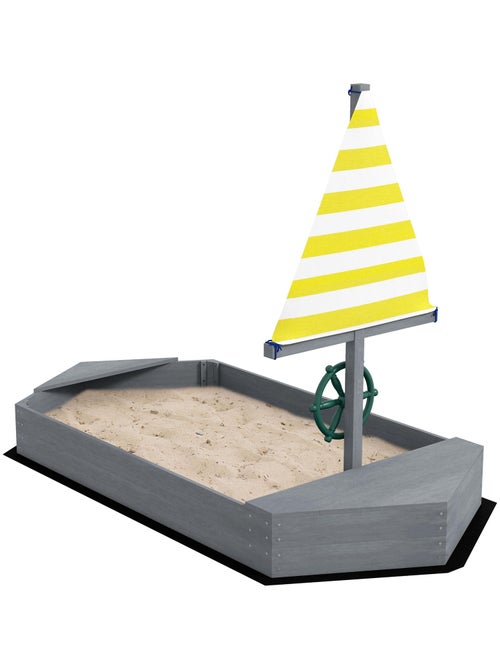 Bac à sable enfant design bateau - voile, gouvernail - bois gris - Kiabi