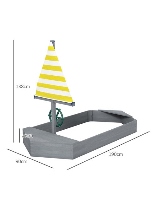 Bac à sable enfant design bateau - voile, gouvernail - bois gris - Kiabi