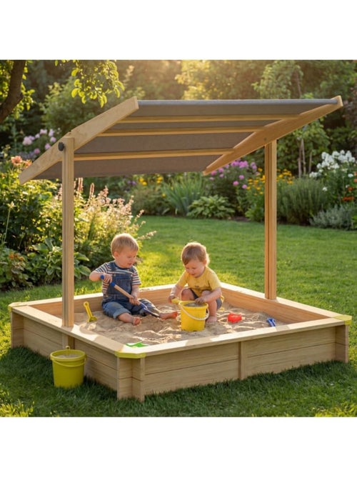 Bac à sable Fritzi 140x140x120 cm avec toit toit UV50 - Kiabi
