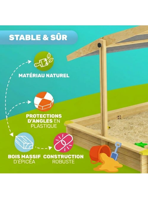 Bac à sable Fritzi 140x140x120 cm avec toit toit UV50 - Kiabi