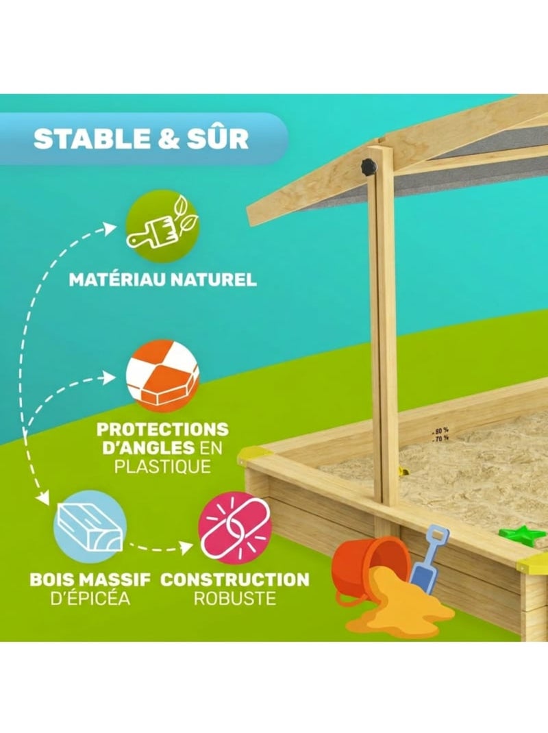 Bac à sable Fritzi 140x140x120 cm avec toit toit UV50 N/A - Kiabi