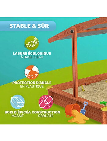 Bac à sable Max 140x140 cm en bois avec toit UV50