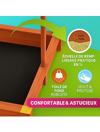 Bac à sable Max 140x140 cm en bois avec toit UV50