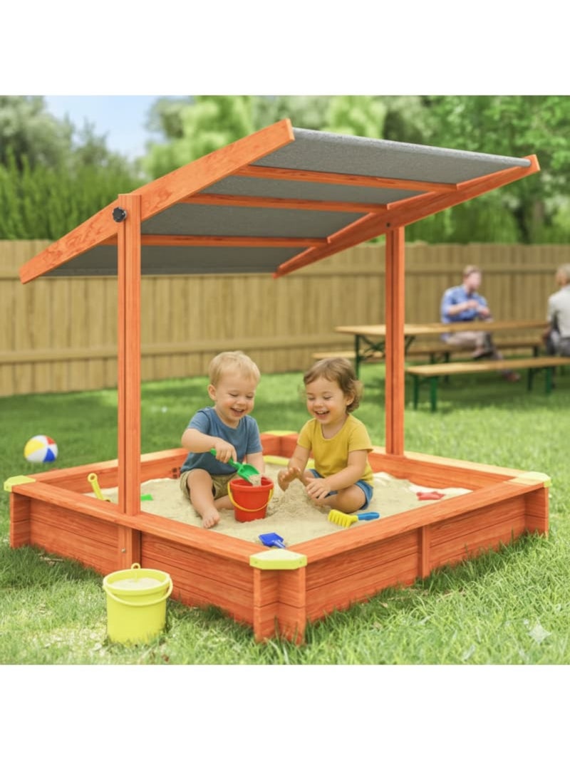 Bac à sable Max 140x140 cm en bois avec toit UV50 N/A - Kiabi