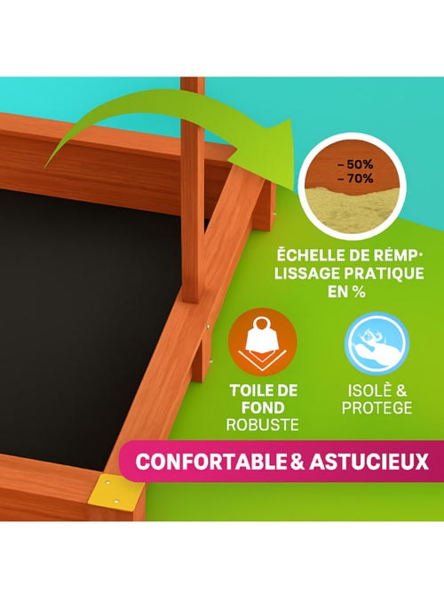 Bac à sable Max 140x140 cm en bois avec toit UV50 - Kiabi Bac à sable Max 140x140 cm en bois avec toit UV50 - Kiabi