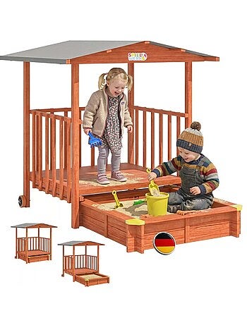 Bac à sable Merle 133x127 cm en bois avec toit UV50