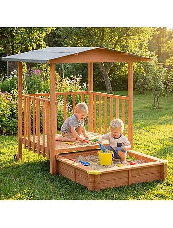 Bac à sable Merle 133x127 cm en bois avec toit UV50