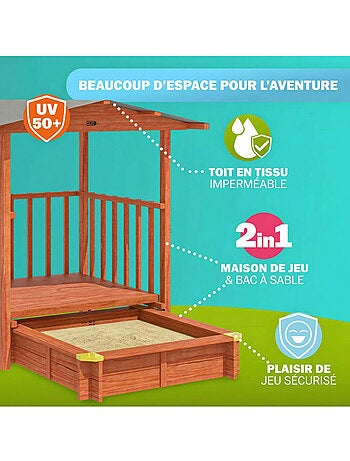 Bac à sable Merle 133x127 cm en bois avec toit UV50