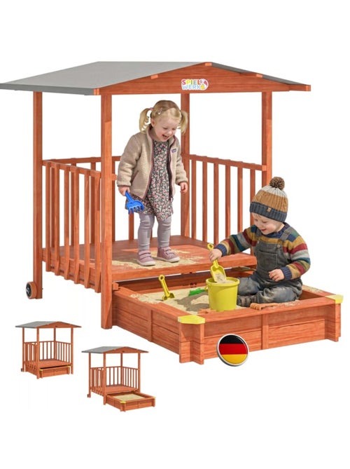 Bac à sable Merle 133x127 cm en bois avec toit UV50 - Kiabi