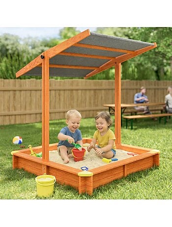 Bac à sable Sami 120x120 cm en bois avec toit UV50