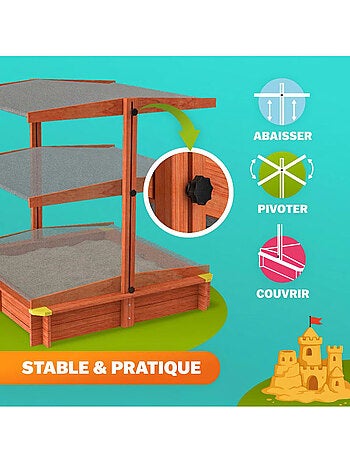 Bac à sable Sami 120x120 cm en bois avec toit UV50