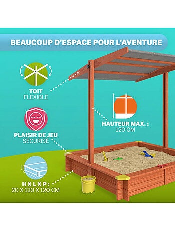 Bac à sable Sami 120x120 cm en bois avec toit UV50
