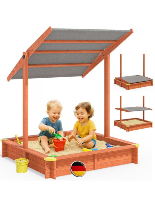 Bac à sable Sami 120x120 cm en bois avec toit UV50 - Kiabi