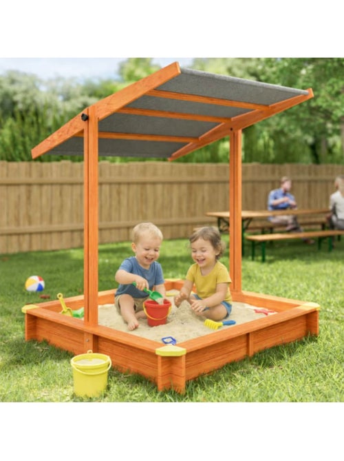 Bac à sable Sami 120x120 cm en bois avec toit UV50 - Kiabi