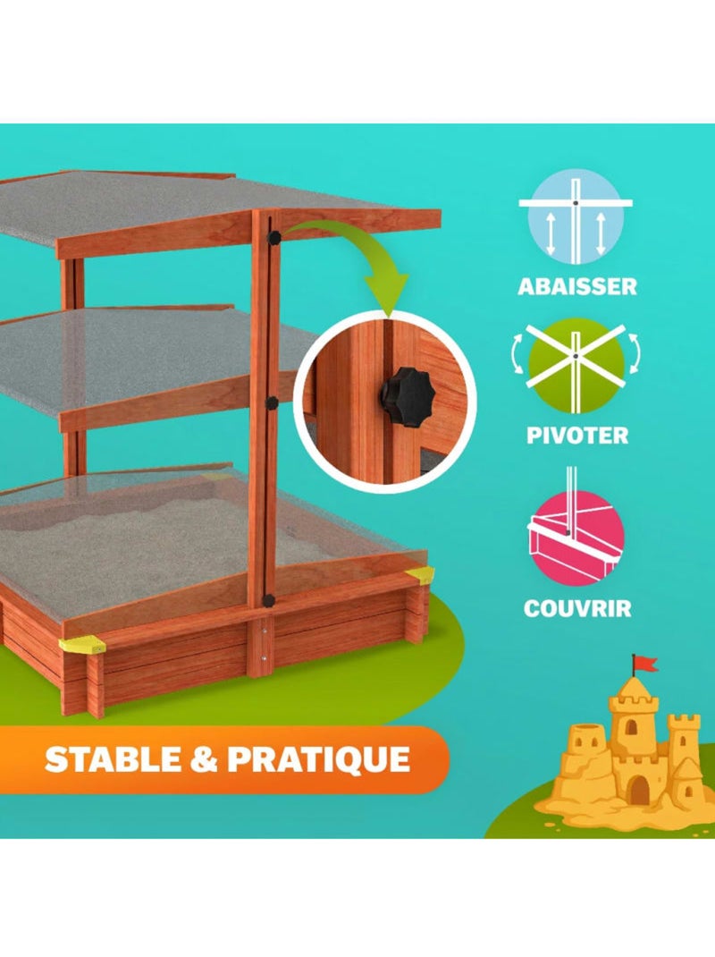 Bac à sable Sami 120x120 cm en bois avec toit UV50 N/A - Kiabi