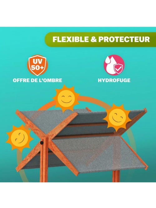 Bac à sable Sami 120x120 cm en bois avec toit UV50 - Kiabi