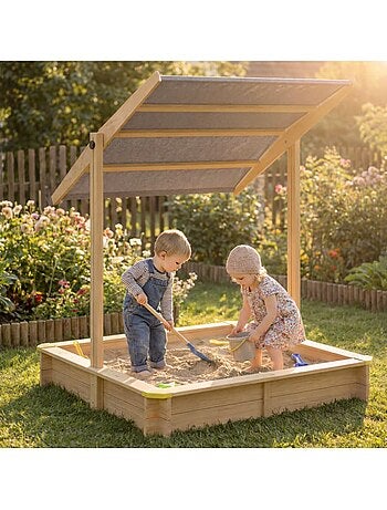 Bac à sable Samu 120x120 cm en bois avec toit UV50