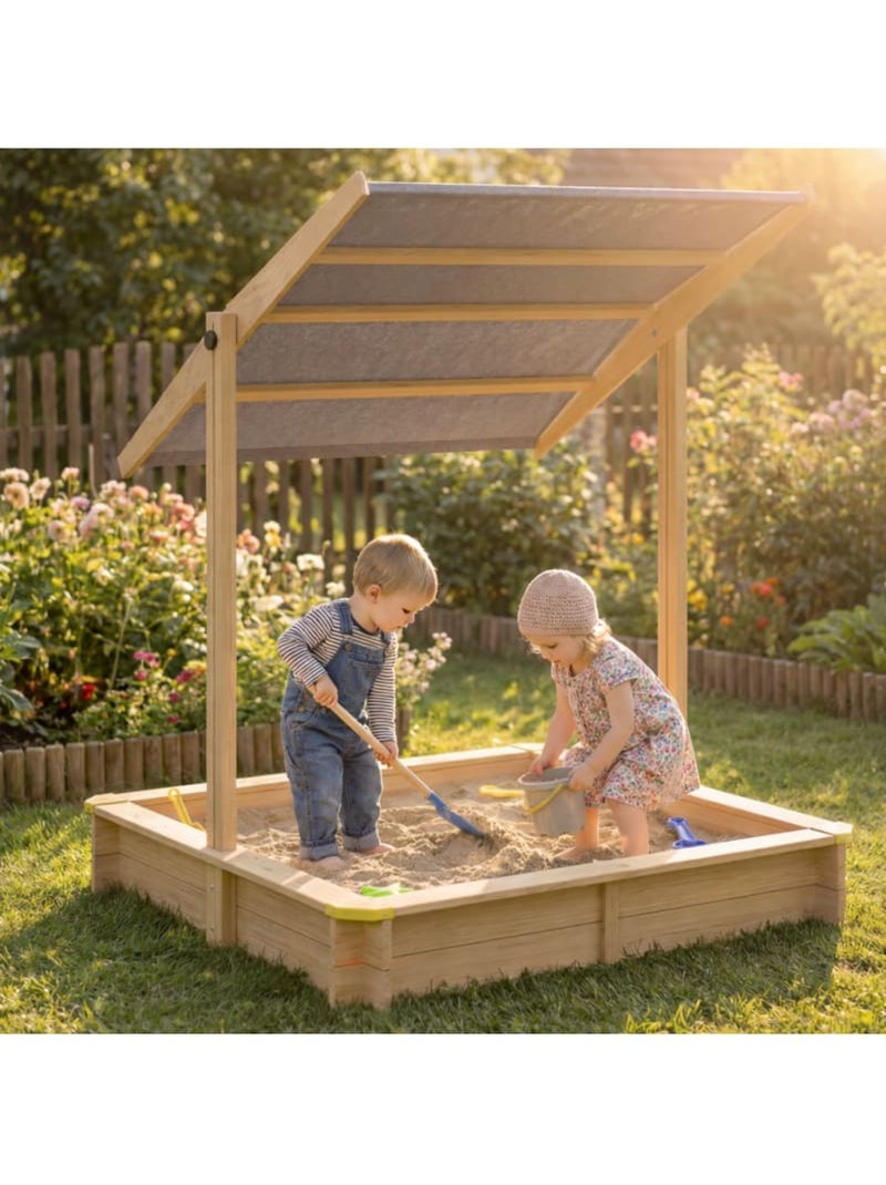 Bac à sable Samu 120x120 cm en bois avec toit UV50 N/A - Kiabi
