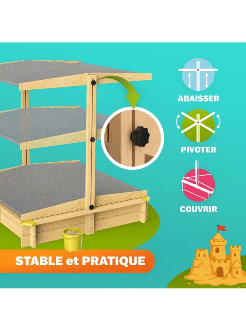 Bac à sable Samu 120x120 cm en bois avec toit UV50 N/A - Kiabi