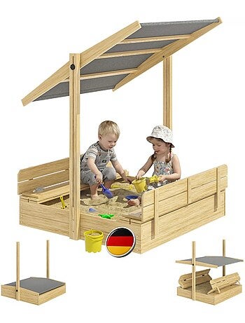 Bac à sable Toni 120x120x120 cm avec bancs réglables