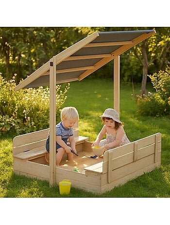 Bac à sable Toni 120x120x120 cm avec bancs réglables