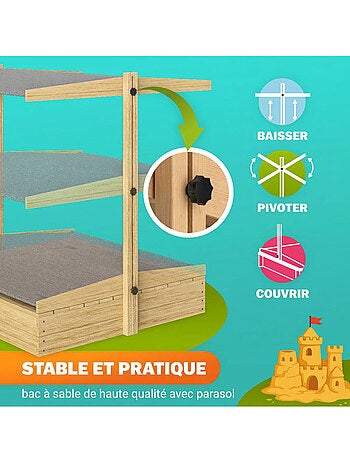Bac à sable Toni 120x120x120 cm avec bancs réglables