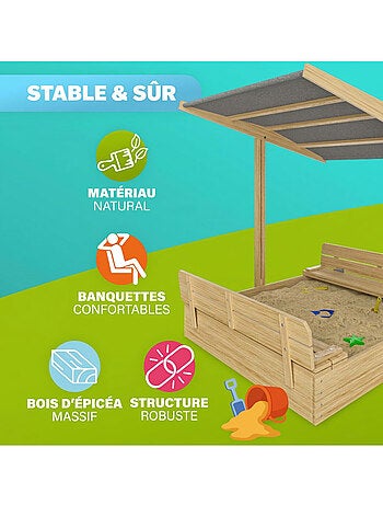 Bac à sable Toni 120x120x120 cm avec bancs réglables