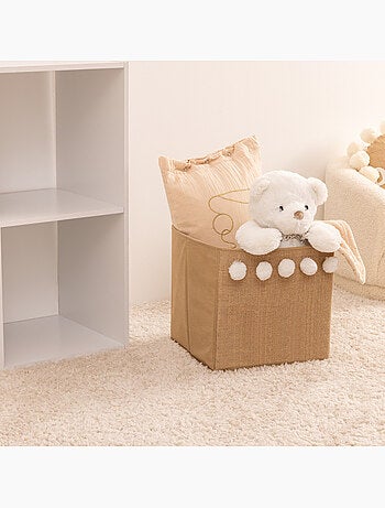 Bac de rangement enfant en jute avec pompons YUKI
